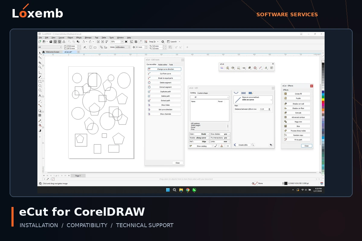 eCut for CorelDRAW software interface