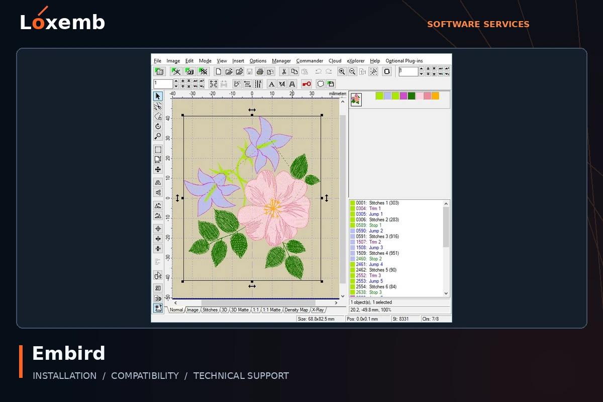 Embird software interface