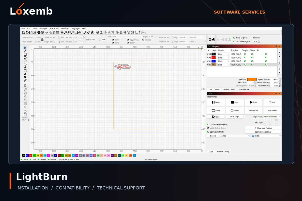 LightBurn software interface