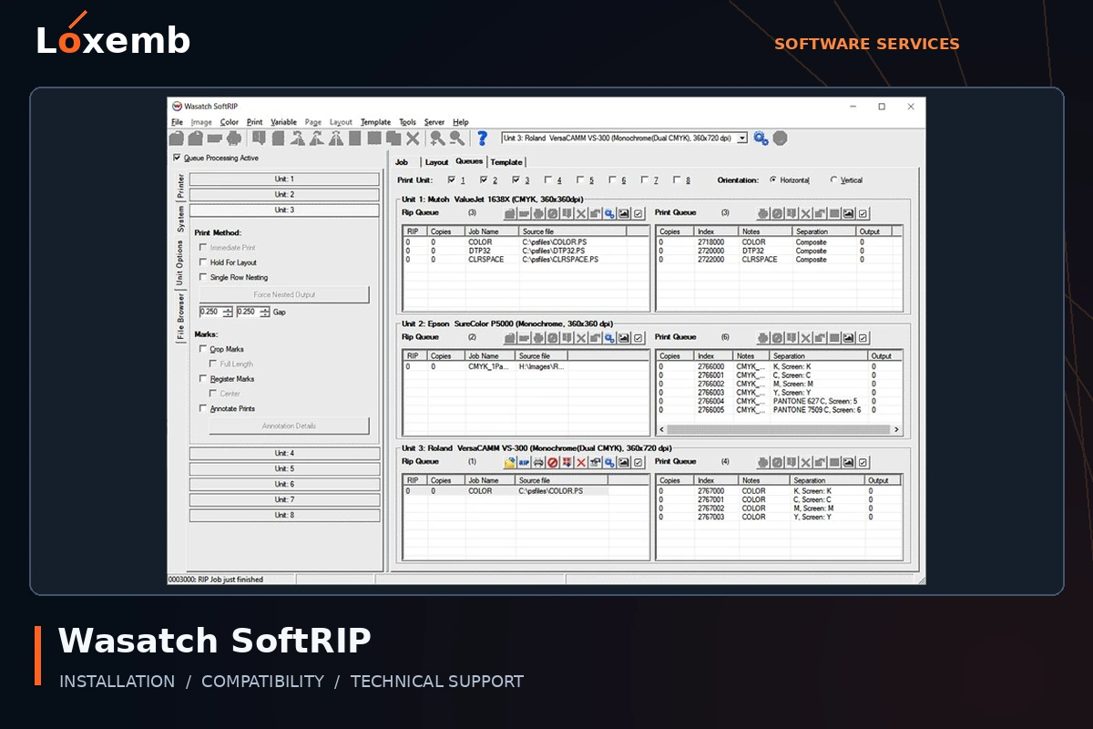 Wasatch SoftRIP software interface